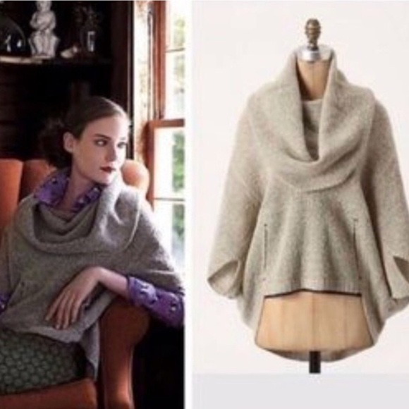 SPARROW – ANTHROPOLOGIE – Navy HALLOWELL COWLNECK Poncho sweater. Large - Picture 10 of 11